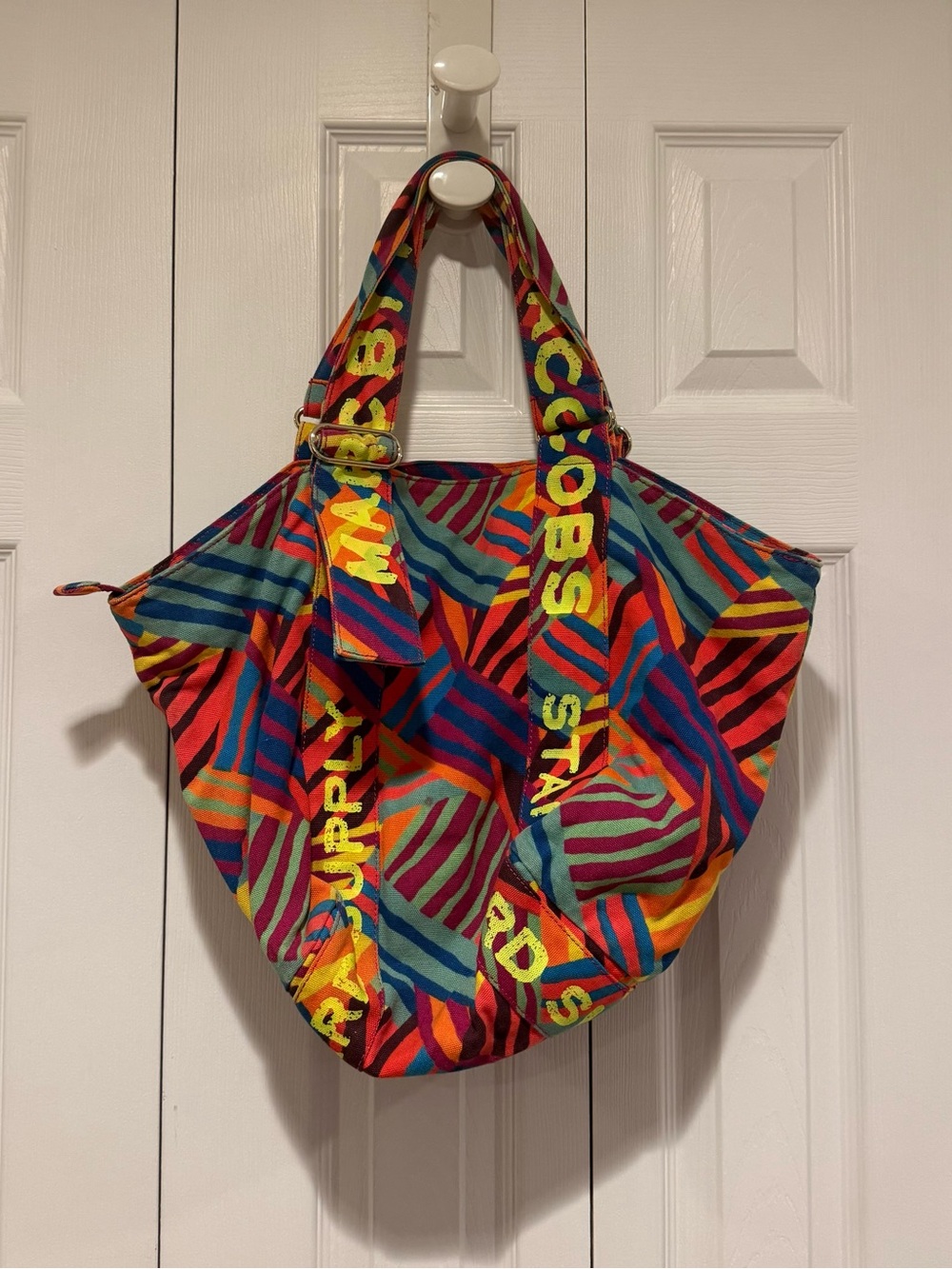 Marc by Marc Jacobs Colorful Multi-Stripe Canvas Tote Bag with Branded Strap